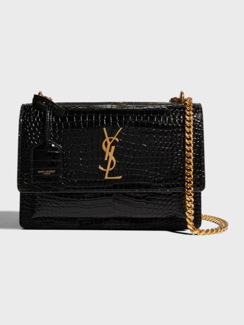SAINT LAURENT Sunset Medium YSL Crossbody Bag in Croc-Embossed Leather