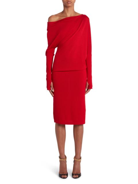 One-Shoulder Long Sleeve Cashmere & Silk Midi Sweater Dress