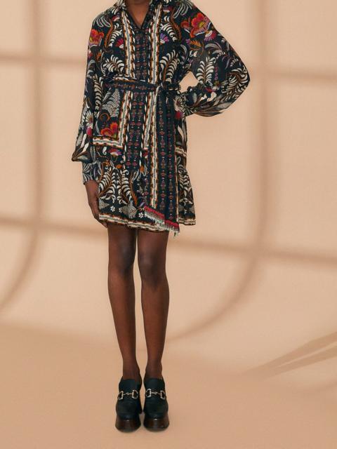 FARM RIO Black Classic Garden Long Sleeve Mini Dress