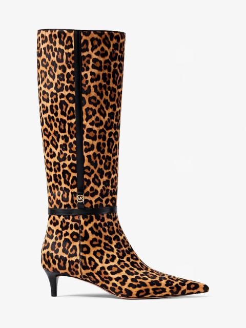 MICHAEL KORS Nalia Leopard Print Calf Hair Kitten Heel Boot