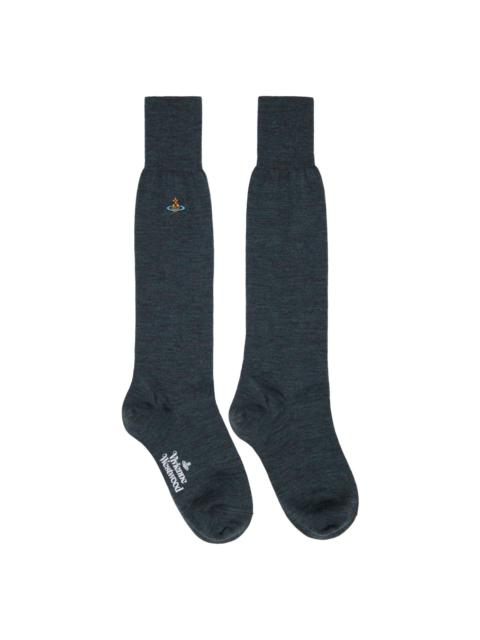 Blue & Gray Uni Colour High Socks