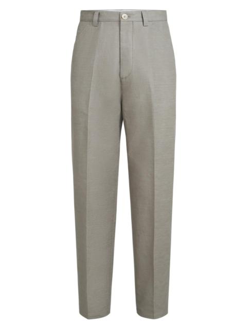 Brunello Cucinelli Men's Cotton and Linen Panama Trousers - Khaki