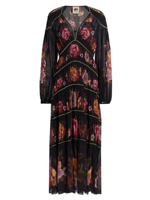 FARM RIO Women's Chenille Flowers Floral V-Neck Maxi Dress - Black