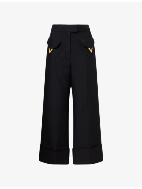 Valentino Pantalone Logo-Plaque Wool-Blend Trousers
