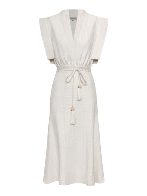 ANDRES OTALORA Contigu Despierto Belted Cotton-Jacquard Midi Dress ivory