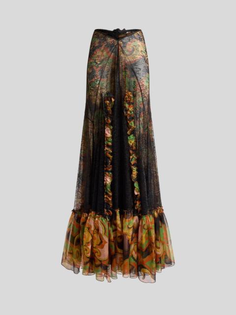 Etro SILK MAXI SKIRT WITH LACE AND FLORAL MOTIF