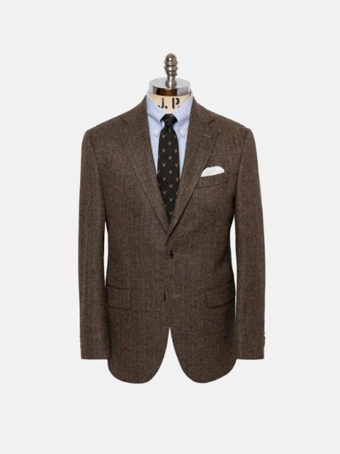 J. PRESS MADE-IN-CANADA TAN HERRINGBONE WOOL/CASHMERE SPORT COAT
