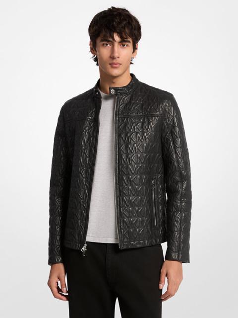 MICHAEL KORS Logo Embossed Leather Racer Jacket
