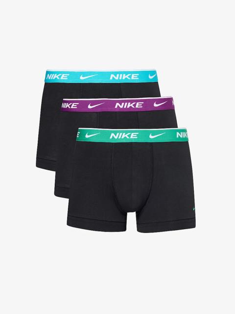 Logo-waistband pack of three stretch-cotton trunks