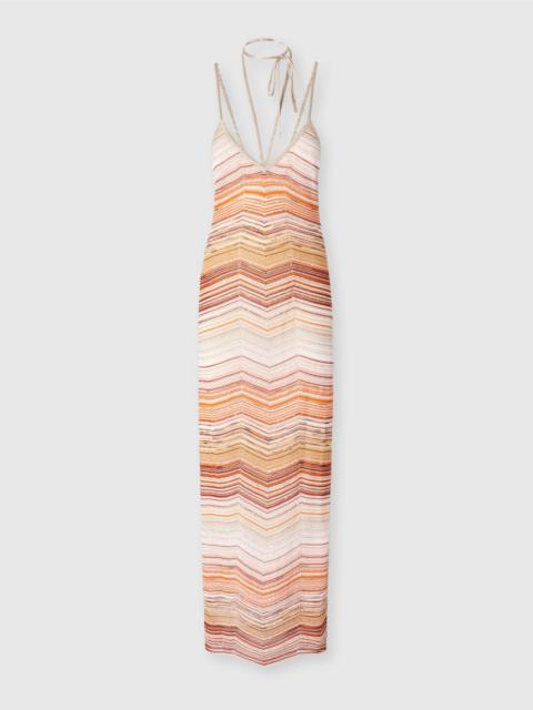 Missoni Long chevron lamé dress with sequins and decorative lace