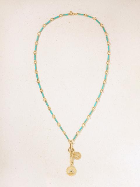 FOUNDRAE New Beginnings Drop Element 18-karat Gold, Turquoise And Diamond Necklace