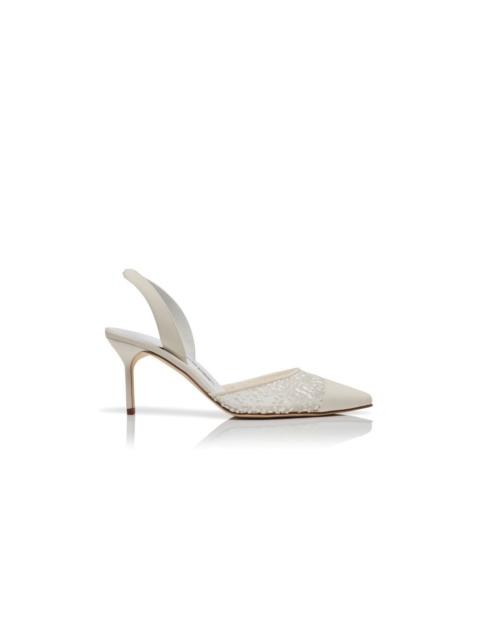 Manolo Blahnik White Lace Slingback Pumps