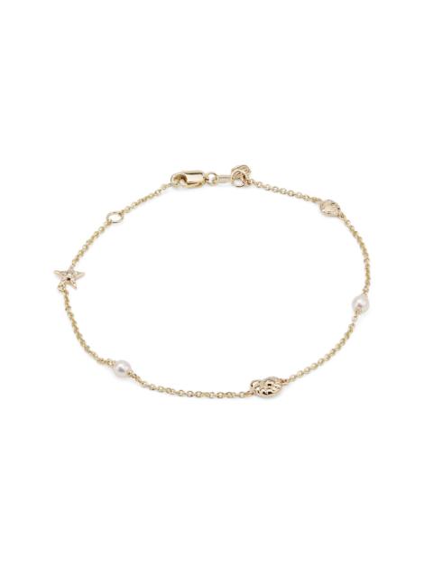 SYDNEY EVAN Women's 14K Yellow Gold, Cultured Freshwater Pearl & 0.03 TCW Diamond Sea Charm Bracelet - Yellow Go