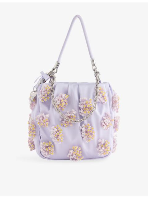 self-portrait Floral Embellished Satin Handbag