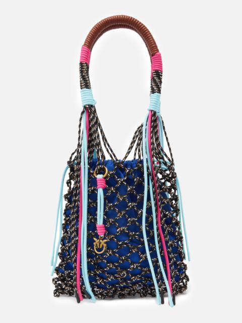 PINKO MEDIUM MULTICOLOR MESH HANDBAG WITH DRAWSTRINGS AND LOGO CHARM