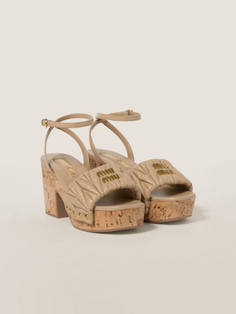 Matelassé nappa leather cork heel sandals