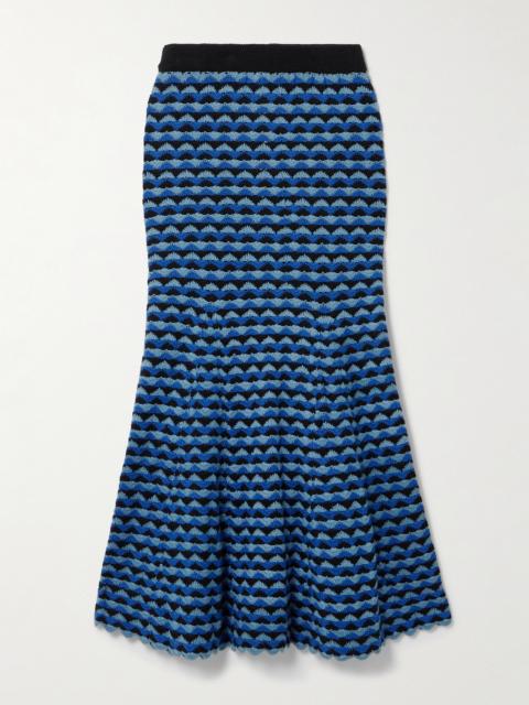 ESCVDO Profundo Pleated Scalloped Crocheted Cotton Midi Skirt