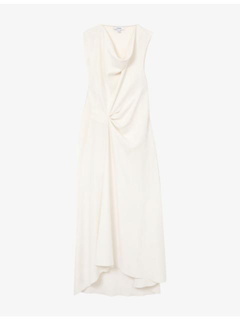 REISS Dorota Draped Cowl-Neck Woven Midi Dress