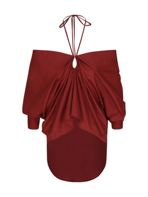 ANDRES OTALORA Sentir tu Piel Halter Cotton-Poplin Blouse red