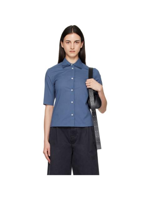 Jil Sander Blue Slim Fit Short Sleeve Back Darts Shirt
