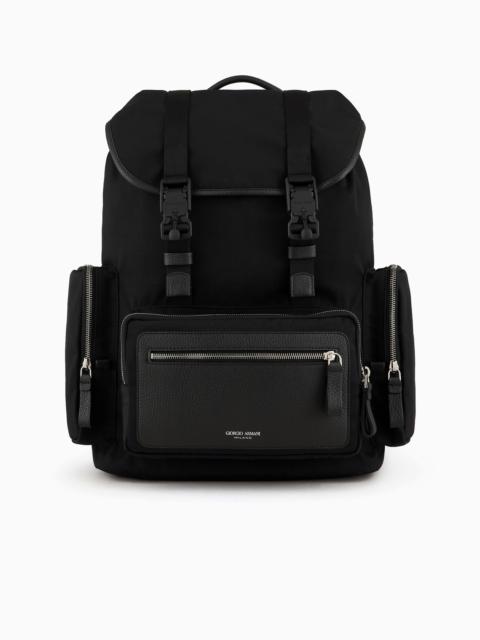 GIORGIO ARMANI RECYCLED-NYLON AND PEBBLED-LEATHER BACKPACK ASV