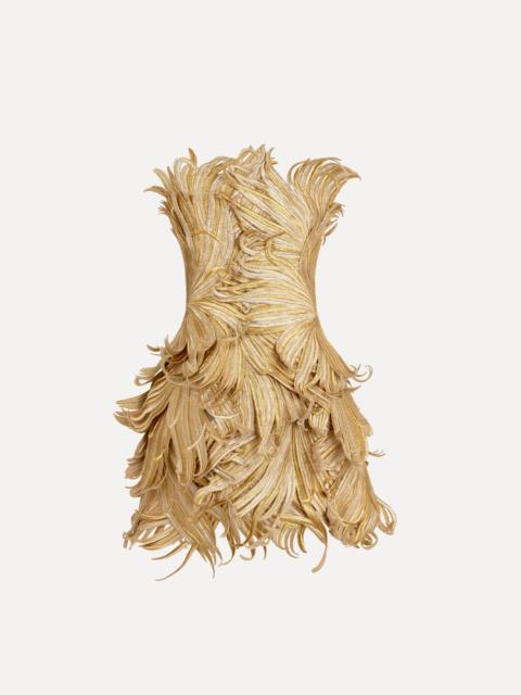 Oscar de la Renta PALM LEAVES METALLIC COCKTAIL DRESS