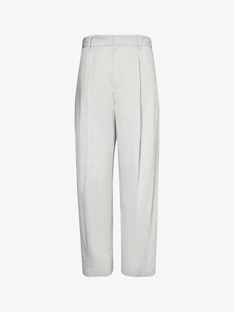 Wide-leg high-rise cotton and silk-blend trousers