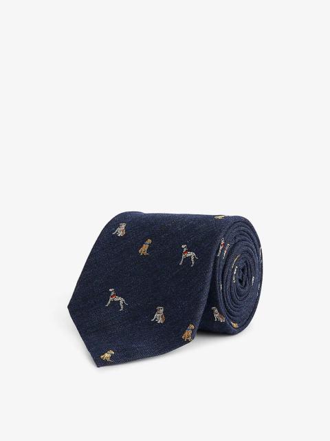 Dog-embroidered silk-blend tie