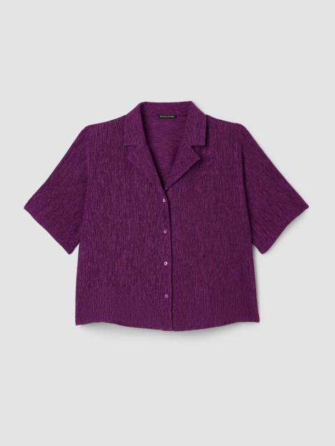EILEEN FISHER Woven Plissé Notch Collar Shirt