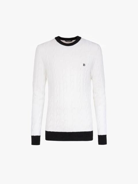 Balmain White merino wool sweater with embroidered black Balmain monogram