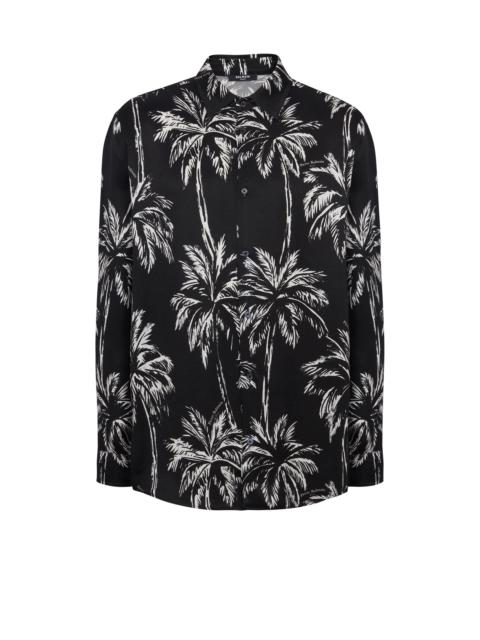 Printed satin palm tree shirt