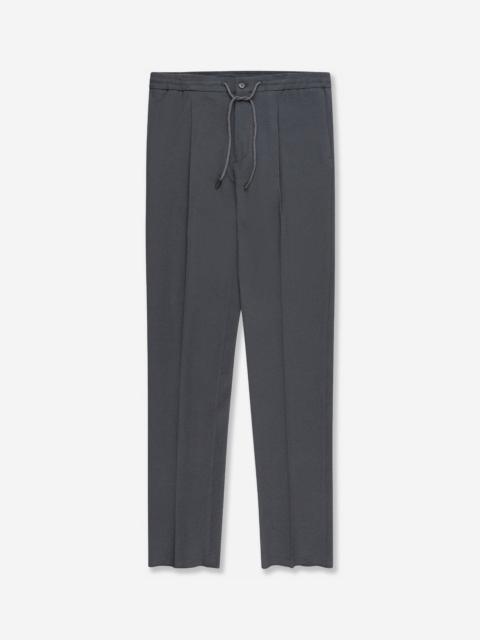 SLOWEAR Tapered fit stretch cotton and silk seersucker trousers