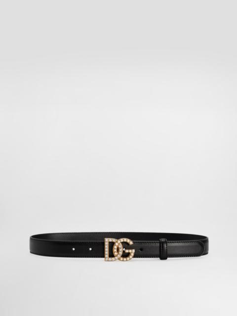 Dolce & Gabbana Calfskin belt with DG logo with rhinestones and pearls
