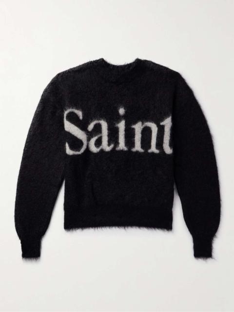 SAINT M×××××× Logo-Jacquard Brushed Mohair-Blend Sweater