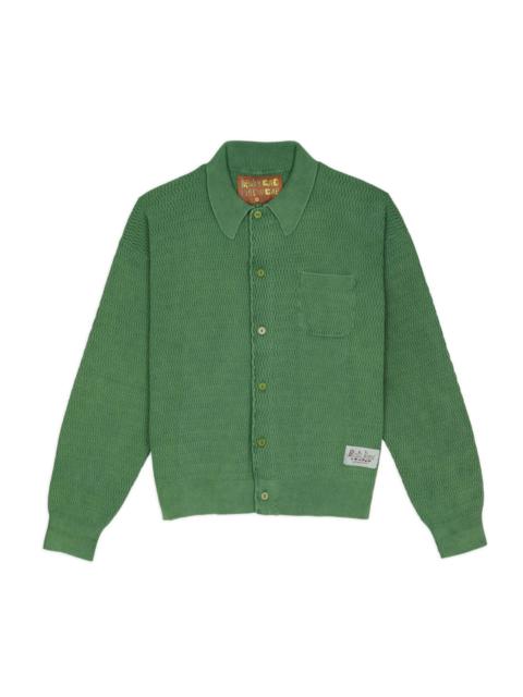 BRAIN DEAD Pigment Dye Long Sleeve Polo Sweater - Green