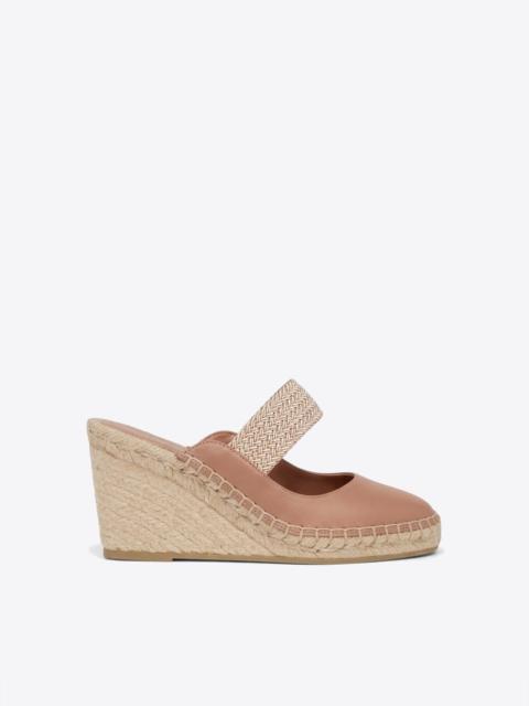 MALONE SOULIERS Siena 70 Blush Leather Wedge Mules