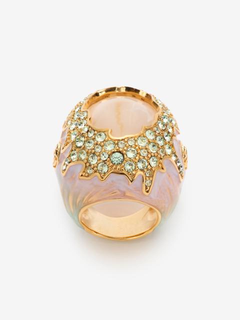 Roberto Cavalli Cocktail Ring With Gem And Crystals