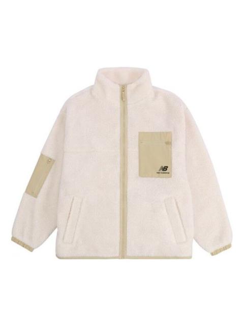 New Balance (WMNS) 새로운 균형 접합 Retro 대 고리 니트 Lamb's Wool Short Beige Jacket AWJ13326-MSU