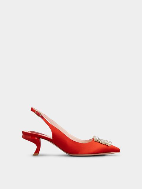 Virgule Strass Buckle Slingback Pumps in Satin
