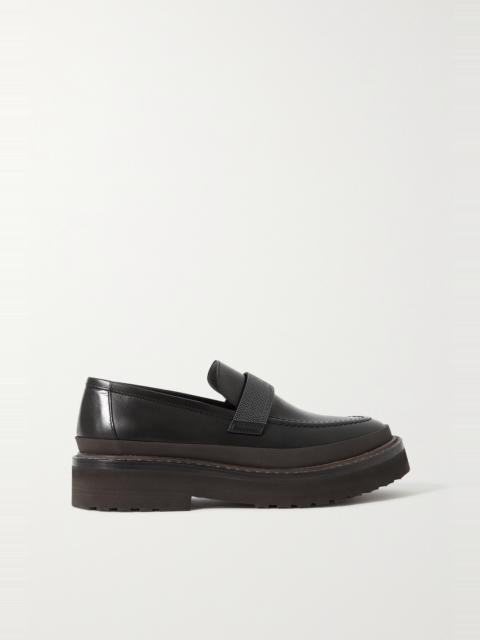 Brunello Cucinelli Bead-embellished leather loafers