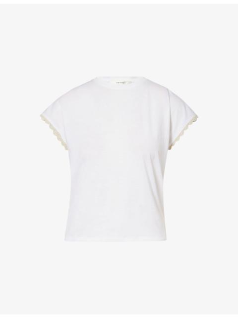 FRAME Cap-Sleeve Scallop-Trim Cotton T-Shirt