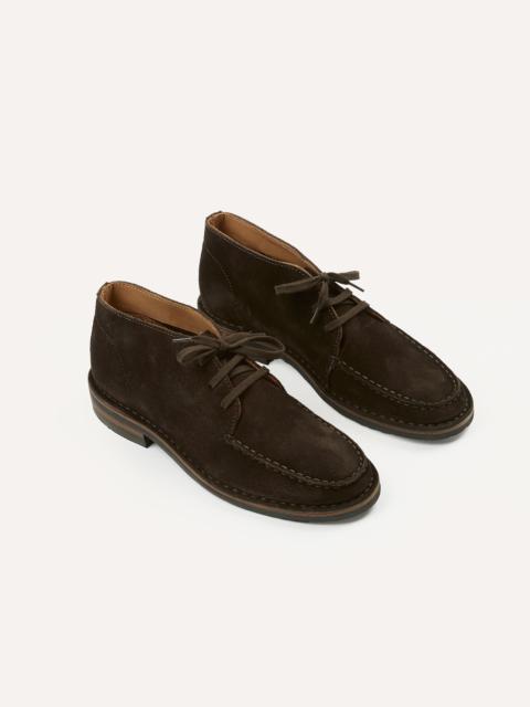 Drake's Crosby Moc-Toe Chukka Boot Dark Brown Roughout Suede with Rubber Sole