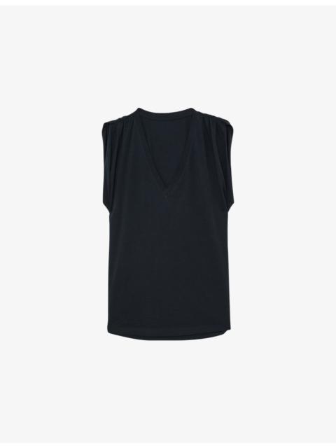 REISS Renee V-Neck Gathered-Detail Cotton T-Shirt