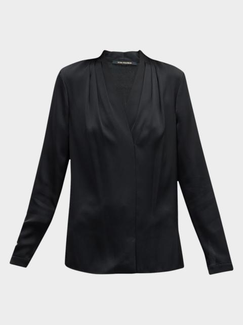 KOBI HALPERIN Nellie Pleated V-Neck Long-Sleeve Blouse