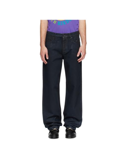 Marine Serre Black Moon Waxed Denim Straight Jeans