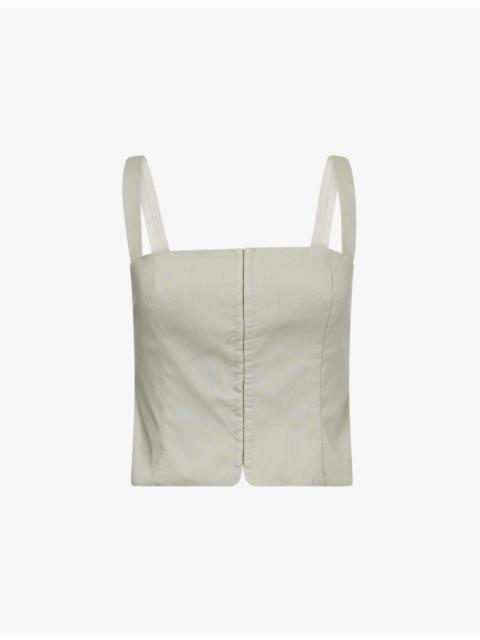 GOOD AMERICAN Square-Neck Linen-Blend Corset Top