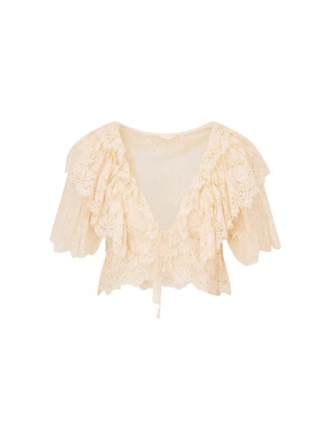 LoveShackFancy Caper Ruffled Lace Top ivory