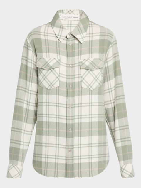 God’s True Cashmere Sage Tartan Cashmere Flannel Shirt