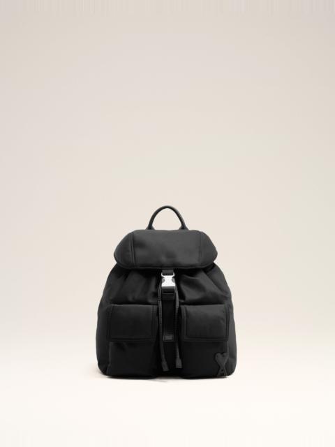 AMI Paris SMALL BLACK NYLON MARCEL FLAP BACKPACK
