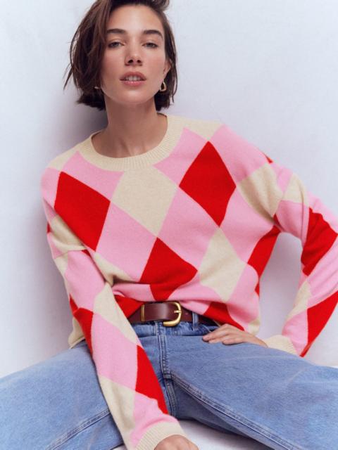 BODEN Anastasia Cashmere Sweater-Red and Pink Argyle